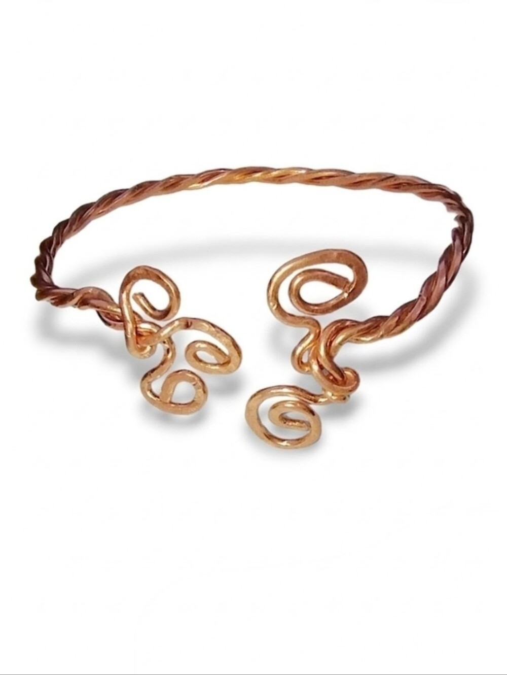 Handmade Copper Wirework Swirl Bangle Bracelet Adjustable Artisan Cuff